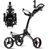 Lakehood Golf Push Cart, 3 Wheel Golf Push Cart Foldable and Golf Bag Cart, Push Cart Golf Easy to Open/Fold, Golf Caddy Push Cart with for Different Terrain with Umbrella Stand Cup Holder Scoreboard