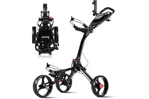Lakehood Golf Push Cart, 3 Wheel Golf Push Cart Foldable and Golf Bag Cart, Push Cart Golf Easy to Open/Fold, Golf Caddy Push Cart with for Different Terrain with Umbrella Stand Cup Holder Scoreboard