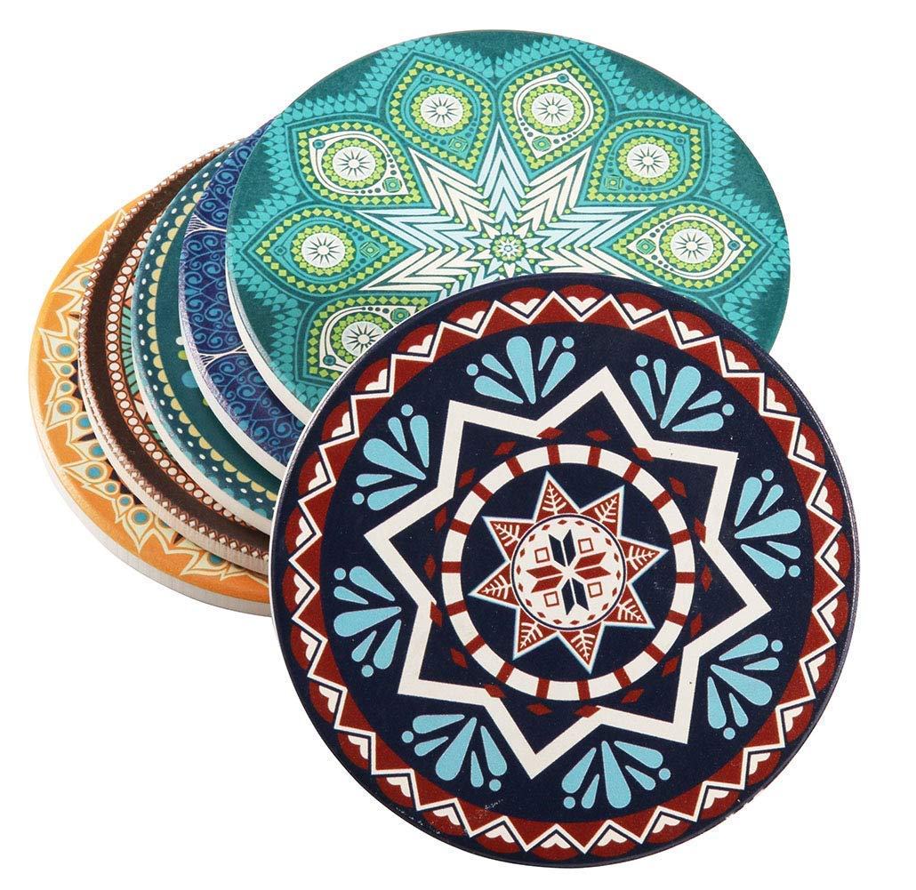 AMGOMH Drink Coasters Set of 6, Stone Coasters Cup Coffee Mug Ceramic Place Mats with Cork Back