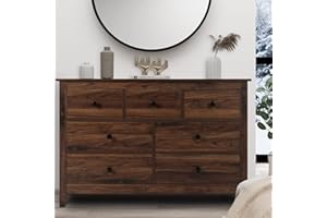 Vikiullf Wooden Dresser - Bedroom Dresser with 7 Drawers, Storage Cabinet for Bedroom, Living Room, Kids Room, Nursery, Brown Wood Grain