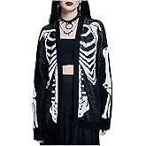 BEAUDRM Women's Skeleton Graphic Cardigan Sweaters Goth Open Front Long Sleeve Cardigan Coat