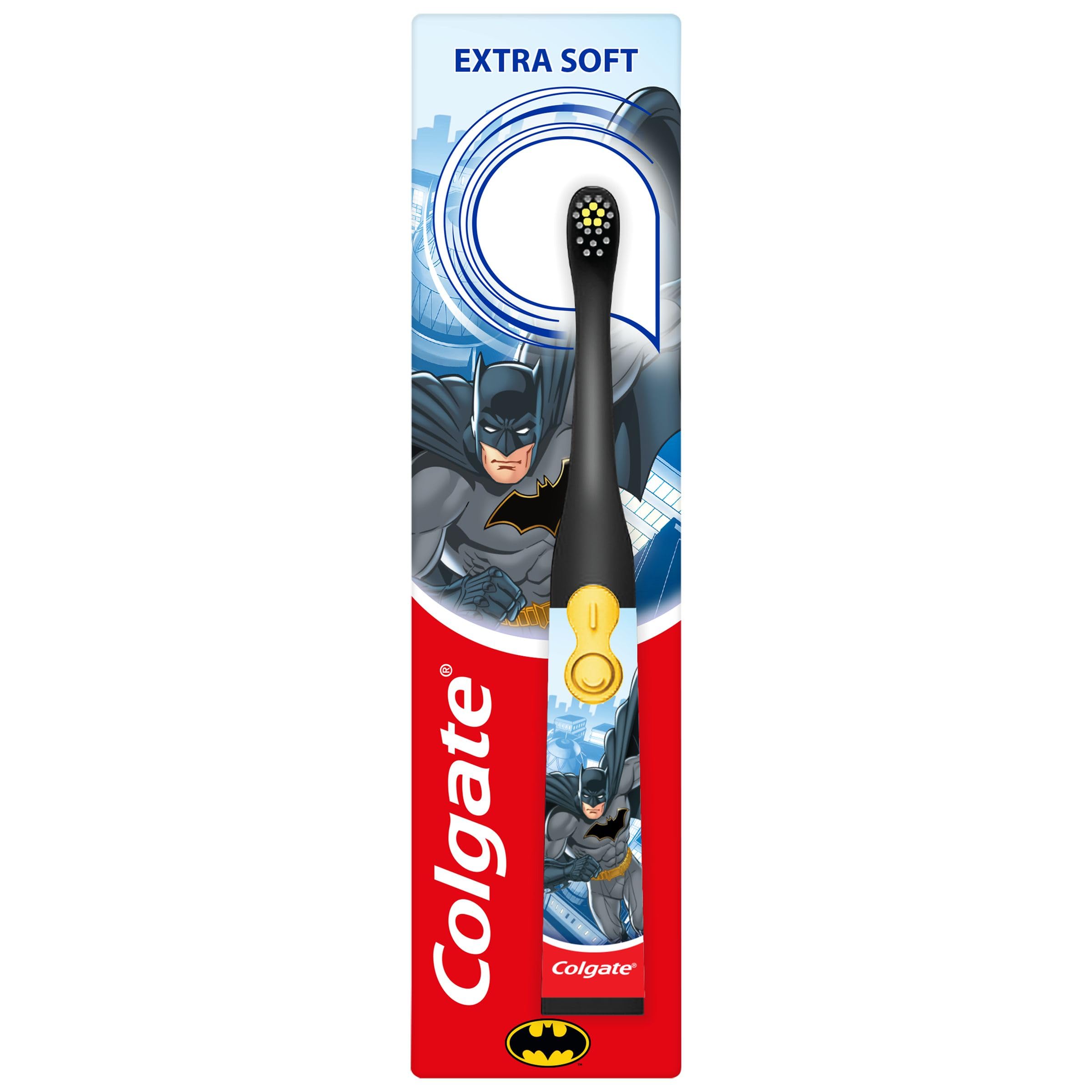 Colgate Kids Battery Batman Extra Soft Bristles Toothbrush, 3+ Years, with Sonic Vibrating Bristles to Remove More Plaque and Slim Easy to Hold Handles