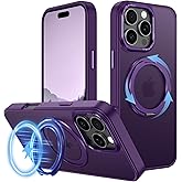 v-Golvin Strong Magnetic for iPhone 16 Pro Max Case with Stand,Fit for MagSafe,360°Rotatable Ring Designed,Translucent Matte Texture Protective Military Grade Shockproof,All Purple