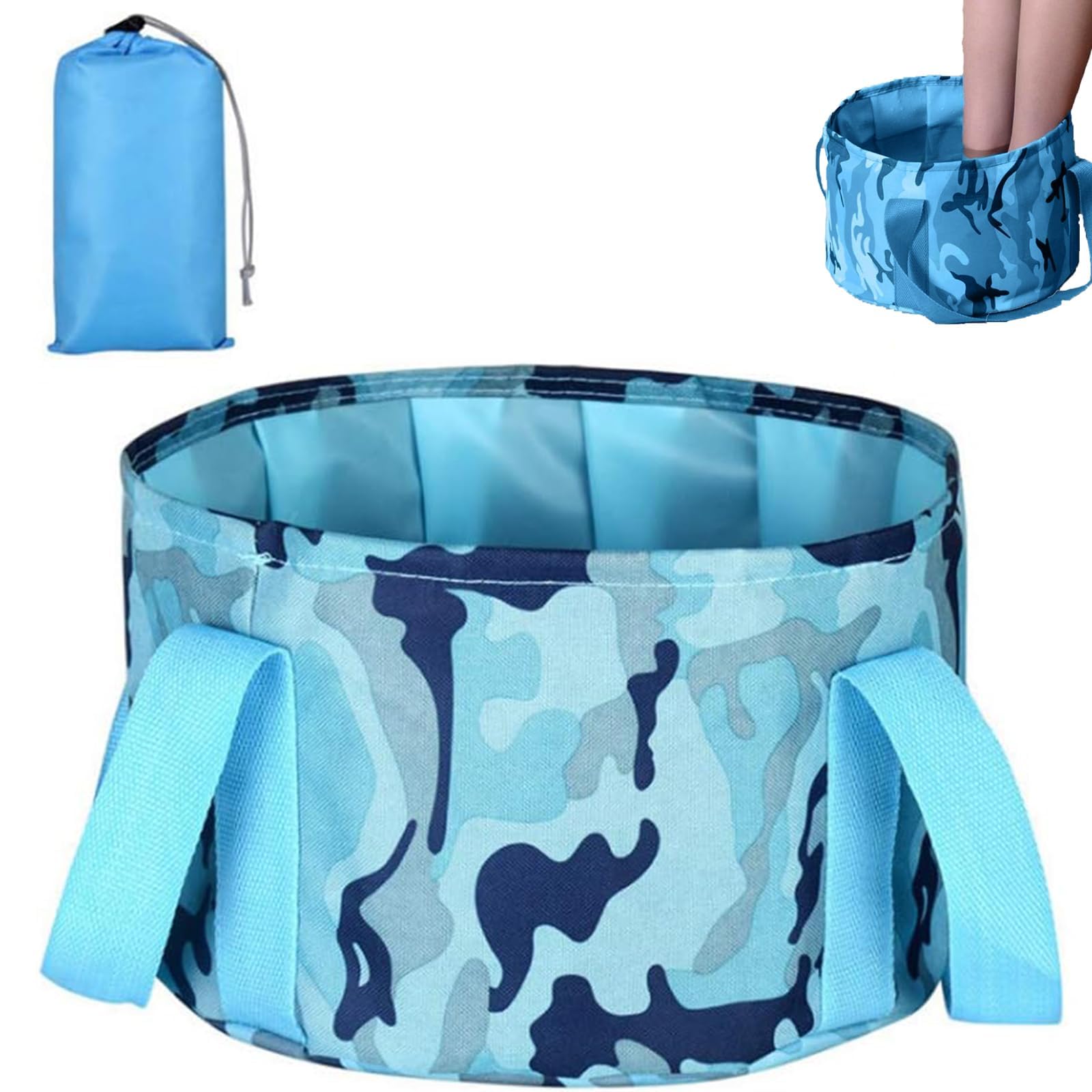 Foldable Pedicure Spa Bowl, Foot Bath Massage Barrel Home Pedicure Basin for Camping Washing Fishing (Camouflage Blue)