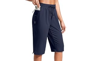 G Gradual Women's 13" Long Hiking Shorts with Zipper Pocket Lightweight Quick Dry Knee Length Bermuda Shorts for Women