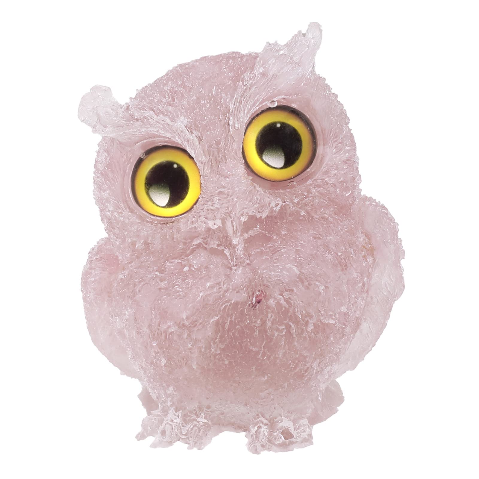 Nupuyai 3" Rose Quartz Owl Bird Carved Crystal Animal Statue Ornament, Resin Chip Stones Pocket Figurine Energy Healing Home Office Decor