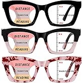 Hubeye Progressive Reading Glasses For Women Oprah Style Blue Light Blocking Computer Multifocus Square Reader