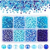 PH PandaHll 6/0 Blue Seed Beads, 1900 Pcs 4mm Multicolor Beading Glass Seed Beads Waist Beads 8 Colors Round Mini Spacer Czech Beads for Jewelry Making Christmas Decoration