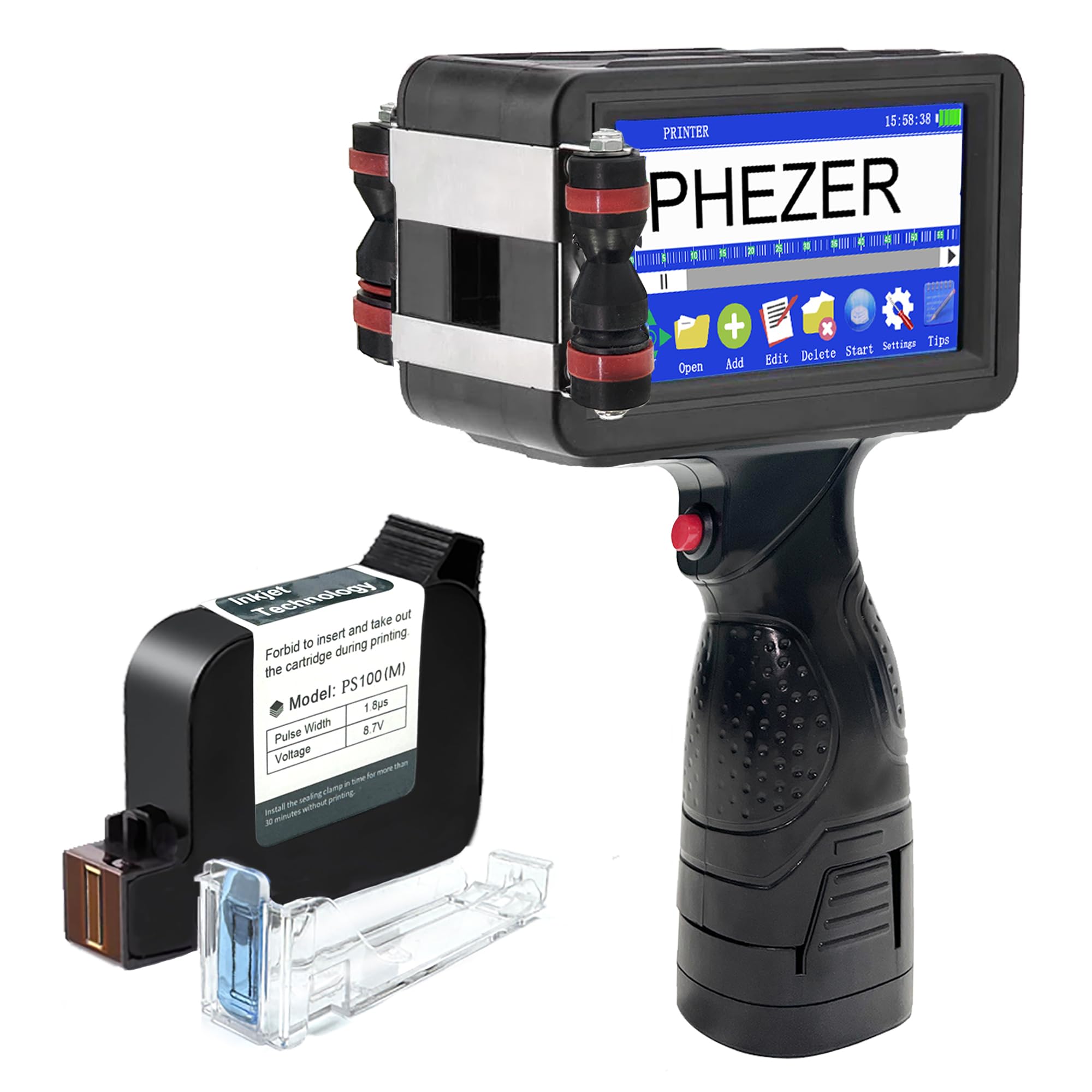 Photo 1 of Phezer Upgraded P16 Handheld Inkjet Printer for Flat Surface with Quick-Dry Ink Cartridge, Intelligent 360° Coding Machine for Date/Time/Barcode/QR Code/Logo (Support 25 Languages & 3 Print Precision)