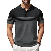 COOFANDY Men's Short Sleeve Polo Shirts Vintage Knitted Shirt Casual Button Down Golf Shirts
