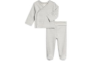 Colored Organics - Newborn Kimono Wrap Top and Footed Pant Set - Organic Cotton Infant Layette Clothing Set