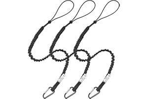 CYSKY Tool Lanyards, 3 Pack Safety Tool Leash, Retractable Bungee Cord with Aluminum Lock Carabiner and Adjustable Loop End, Maximum Weight Limit 13.6KG / 30lb, Fall Restraint with Shock Cord Stopper