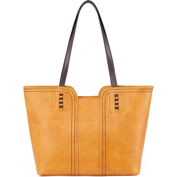 Bolso De Mano Simple Modern De Cuero Vegano Para Mujer - Marrón Grande, Con Compartimento Para Laptop, Correa Cruzada, Ideal Para Viajes Y Escuela