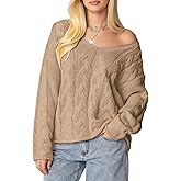 ZAFUL Womens V Neck Off The Shoulder Sweater Long Sleeve 2025 Oversized Cable Knit Casual Pullover Tops