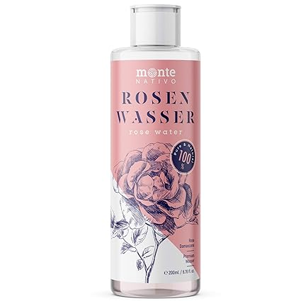 Reines Rosenwasser MonteNativo 200ml - 100% natürlich, echtes Gesichtswasser, Rein und Naturbelassen, naturreines Rosen-Hydro
