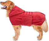 Geyecete Pineapple Grid Dog Drying Coat with Hood Red XL
