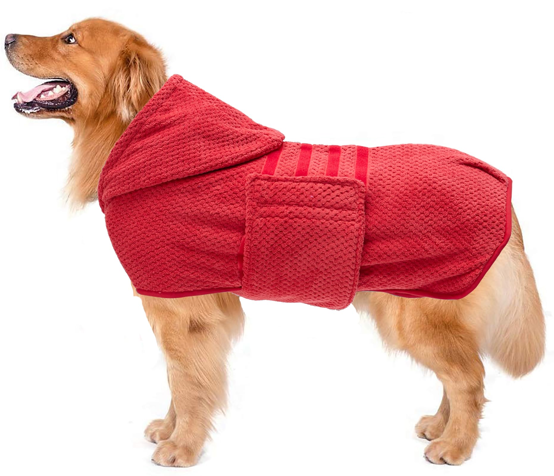 Geyecete dog drying coat with Hood for After Bath Bathrobe Towel Dog Drying Coat for Wet Walking in Rain/Snow-Dry Fast Dog Bag-Pineapple grid Fast Drying-Red-S — image 1
