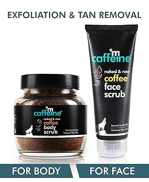 mCaffeine Coffee Exfoliation & Tan Removal Combo | Body Scrub 100gm, Face Scrub 100gm| Oily/Normal Skin | Paraben & SLS Free