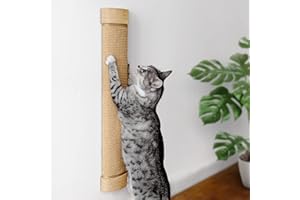 7 Ruby Road Large Cat Scratcher Wall Mounted - Refillable Sisal Scratch Pad - Cute Scratching Post for Indoor Cats and Kitten - Tall Vertical Mount - Modern Wooden Cat Wall Furniture and Scratchers