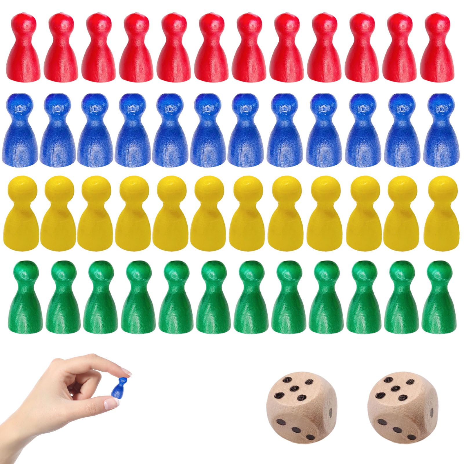 Pennle 50 Pcs Wooden Pawns Board Game Pieces Multicolor Pawns Board Game Pawns Replacement with 2pcs Dice Ideal for Tabletop Markers Chess Pieces Flight Chess and Other Gaming Accessories
