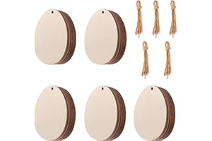 Tmflexe Eggs Shape 50Pcs Unfinished Wooden Easter Ornaments DIY Craft Present-Tmflexe 50-Pack Paintable Blank Natural Eggs Cutouts Hanging Wood Slices for Kids Art Crafts DIY Wood Eggs