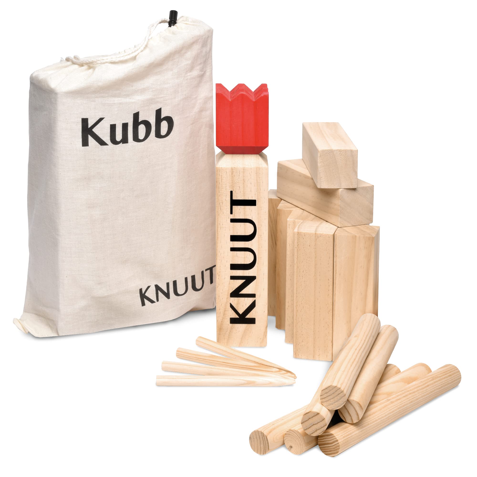Toyfel Kubb Outdoor Game XXL - Original Viking Game - Sweden Chess - Wooden Swedish Chess with Fabric Bag Throwing Game Made of FSC® Pine Wood for Children and Adults