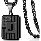 DuoDiner Valentines Day Gifts for Him -Initial A-Z Necklaces for Men Boys Kids, American Flag Stainless Steel Letter Pendent Chain 20+2 Inches Mens Jewelry Gifts