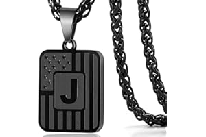 DuoDiner Stocking Stuffers Christmas Gift-Initial A-Z Necklaces for Men Boys Kids, American Flag Stainless Steel Letter Pendent Chain 20+2 Inches Mens Jewelry Gifts