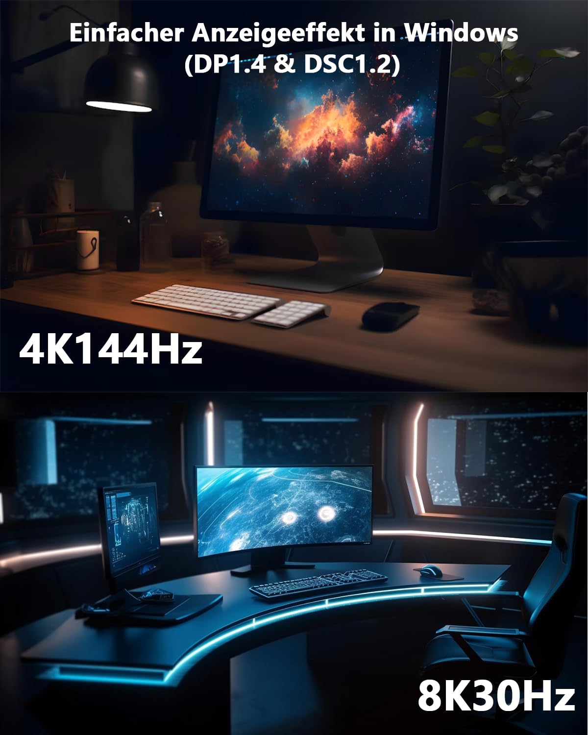 WAVLINK Laptop Docking Station Dreifaches Display (Single 8K@30Hz/4K@144Hz), USB C Dock 125W PD3.1 Pass-Through, 2*HDMI, DP, Ethernet, SD/TF, für Windows 7
