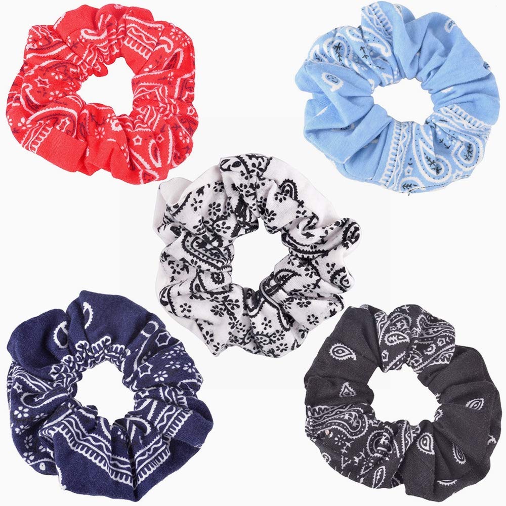 5Pcs Hair Scrunchies Bandana Cotton Scrunchies Elastic Hair Bands Ponytail Holder for Women Girls Hair Accessories (scrunchies cotton)