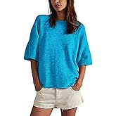 Yeokou Women Short Sleeve Sweater Tee Casual Crewneck Pullover Top Loose Ribbed Knit Shirt