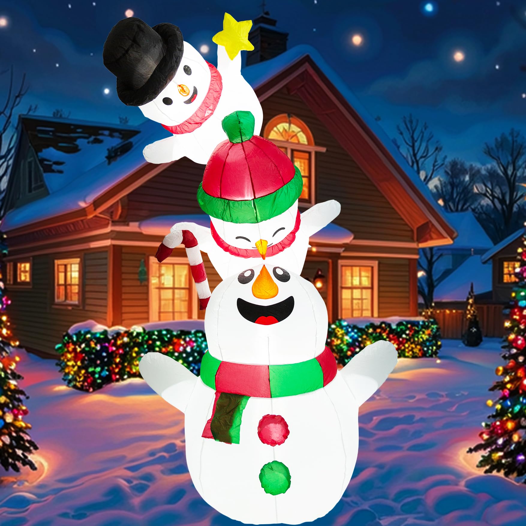 Photo 1 of 8FT Christmas Inflatable Snowman Yard Decoration, Lighted Blow Up Snowman With Built-in LED Lights for Holiday, Party, Xmas