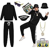NFAUEIK 80s Outfit for Men,90s Hip Hop Outfit,Retro Rapper Windbreaker Costume for Disco Party.