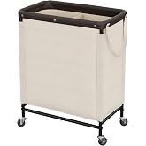 StorageWorks 2 Section Laundry Hamper, 100L Beige Sorter Cart with Wheels | Laundry Basket with Handles, Beige Sorter Cart for Bedroom, Bathroom, Apartment, Dorm