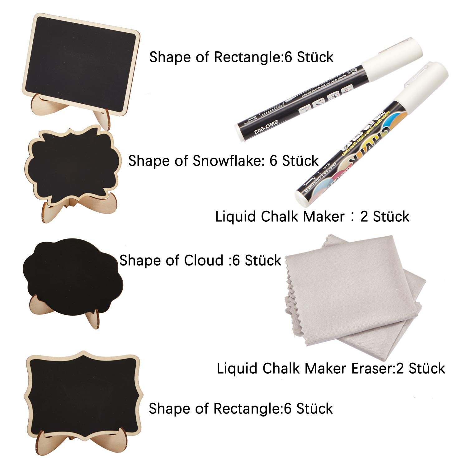 24 Stücke Mini Kreidetafeln Set,Y&J Mini Holz Tafel Set Kreidetafel Memotafel mit Staffelei als Tischkarte Platzkarte Namen Preis Schild für Landhaus Buffet Party Deko Vintage Hochzeit Tischdeko Hochzeitsparty & Include 2 Liquid Chalk Maker