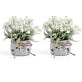Fuxdre Fake Plants Small with 2 Pack, The Sunflower for Bathroom Shelf Decor, Decorative Plants for Home Living Room Office Bedroom Table Tray Shelve Farmhouse Decor Indoor(White Floral)