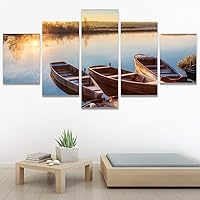 SIGNWIN 5 Panel Canvas Wall Art Modern Art Boat Expressive Multicolor Nautical Photography Transportation for Home Decorations Ready to Hang - 60