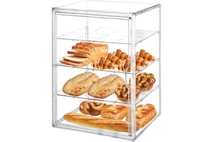 JARKYFINE Bakery Display Case with 4 Layers, Pastry Display Case, Cookie Display, Clear Bread Box, Pastry Display, Baked Goods Display, Countertop Display Case for Kitchen