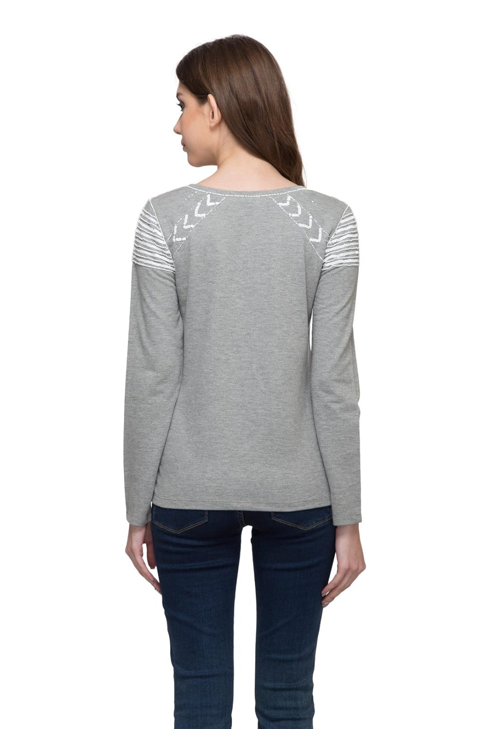 marie claire grey melange embellished sweatshirt (mc10261a)