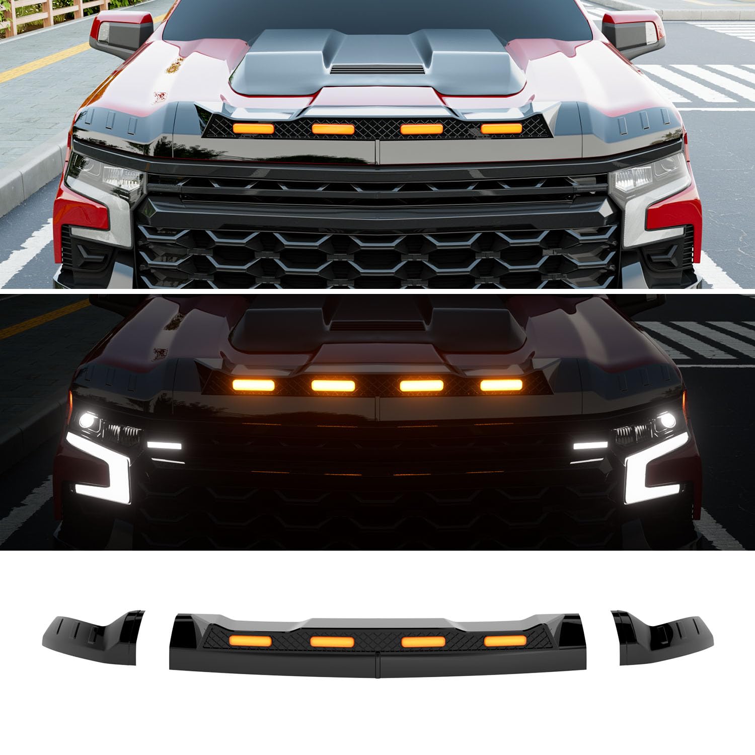 Photo 1 of ** SOLD AS IS NO REFUND/RETURN** SEE COMMENTS !
CZmenghe Hood Protector with LED Light Compatible with 2019-2026 Chevy Silverado 1500 ZR2 Hood Deflector Glossy Black Three Section Lightshield Replacement for 2019-2026 Chevy Silverado Accessories