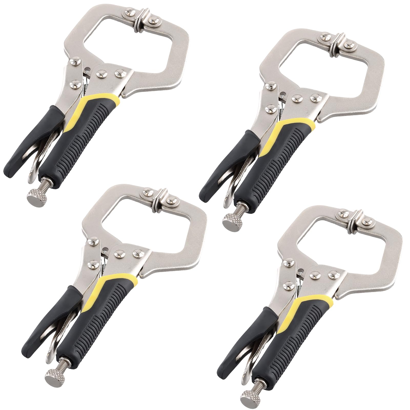 SINJEUN 4 PCS 6 inch Metal Grip Locking C Clamp, Heavy Duty C Clamp Welding Locking Clamps with Adjustable Screw and Swivel Pads, Locking Pliers for Welding, Aligning, Woodworking