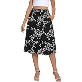 Yincro Women's Flowy Midi Skirt Summer Pleated High Waisted Casual Button Front Skirts with Pockets