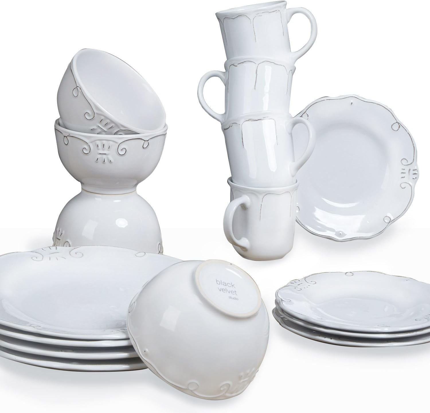 Black Velvet Studio Dinnerware set, 16 pieces Provenza White colour It engraved on white brings wealth and elegance Stoneware 20x20x20 CM