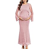 AISWI Maternity Sparkly Cape Mesh Dress Maxi Mermaid Bodycon Pregnancy Dresses Wedding Guest Baby Shower Formal Dress