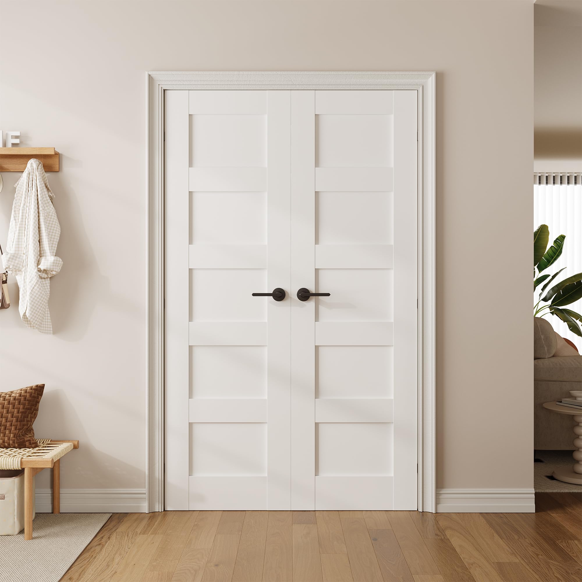 Photo 1 of ***Only one door
**SMARTSTANDARD 48" x 80" Interior French Slab Door, 5-Panel Pantry Door for Pocket, Bedroom, Laundry, Bathroom, Pre-Assembled Solid Core Doors Without Hardware Kit, White Primed