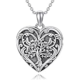 SOULMEET Personalized Tree of Life/Palm Tree Heart Locket Sterling Silver Necklace That Holds 1 or 2 Pictures Memorial Vintage Photo Locket Custom Any Photo Healing Gift