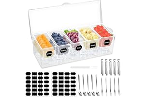 Chilled Condiment Server with Lid, 5 Removable Compartments Plastic Garnish Station Ice Cooled Topping Organizer with 15pcs T