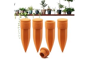The Olla Company Plant Watering Spikes with Lids - Ideal for 4”-6” Pots - Vacation Friendly - Terracotta - Small - Set of 4