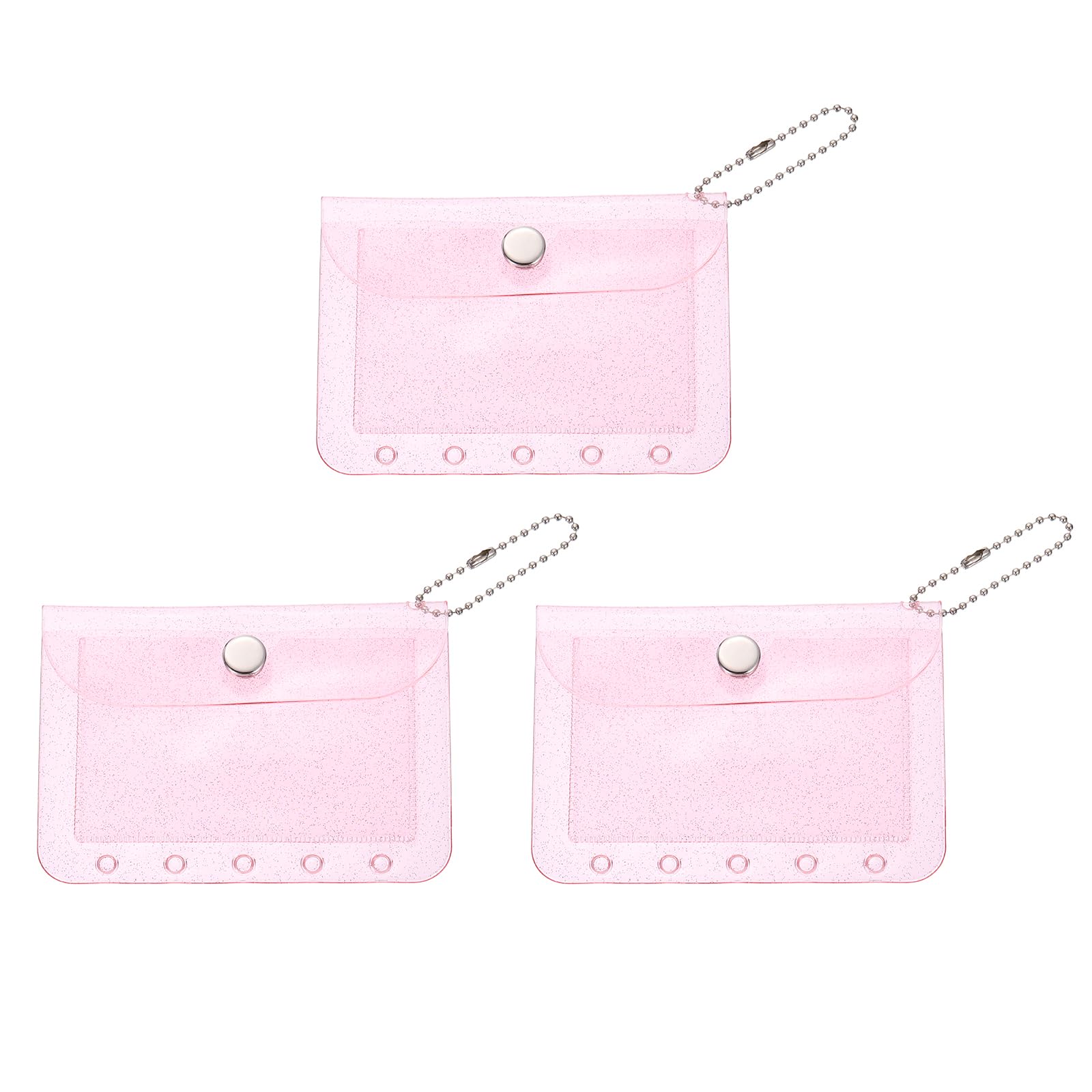 sourcing map 3Pcs Photocard Holder, 4.5" x 3.1" Photocard Binder Transparent Card Protector Card Sleeves with Chain Fit M5 Cards Organizing Trading, Pink