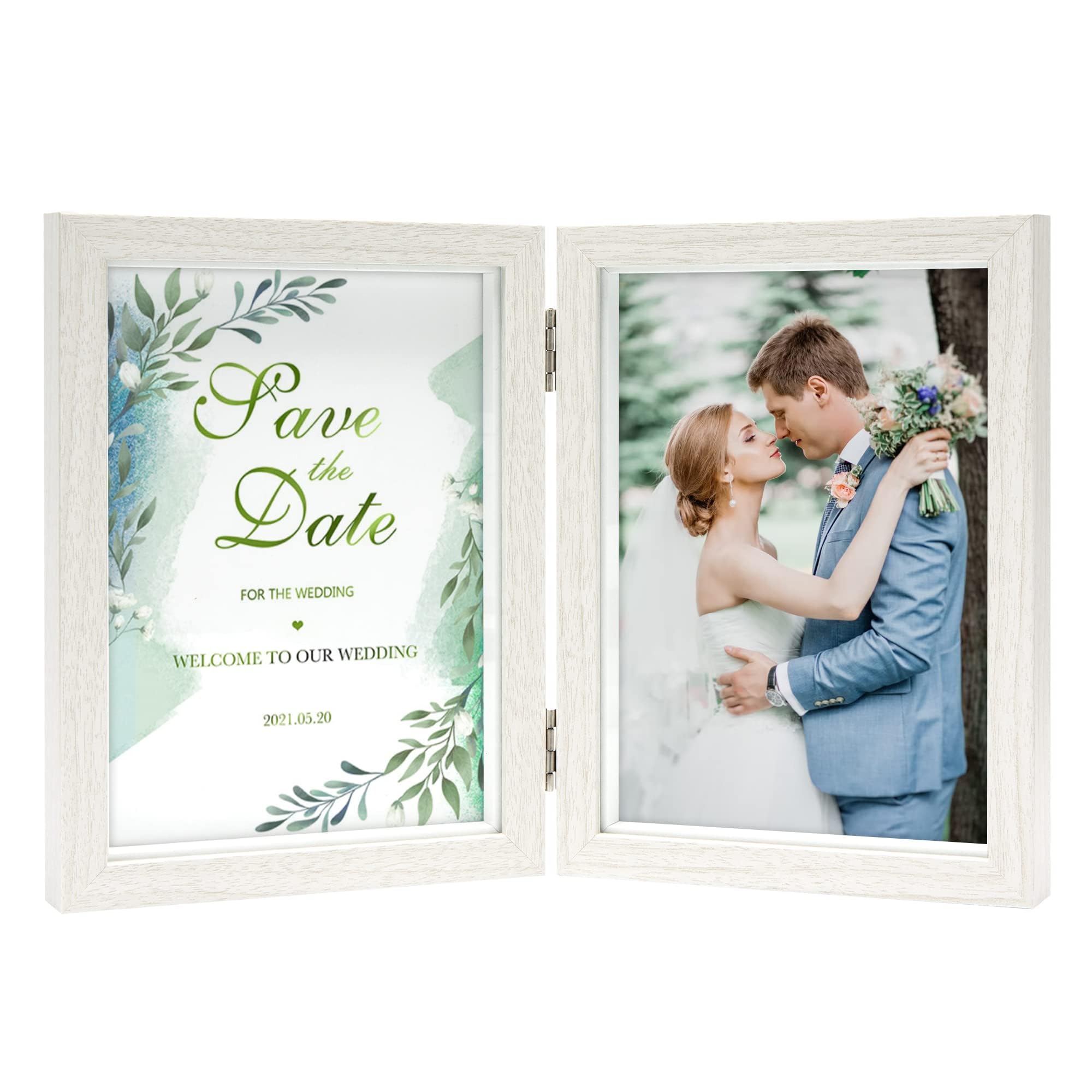 Afuly 5x7 Picture Frame White Picture Frames Double Photo Frames 7x5 Multi Photo Frame Twin Hinged 7 X 5 Photo Collage Gallery Display Holds 2 Standard Photoes Foldable Frames Wedding Christmas Gifts